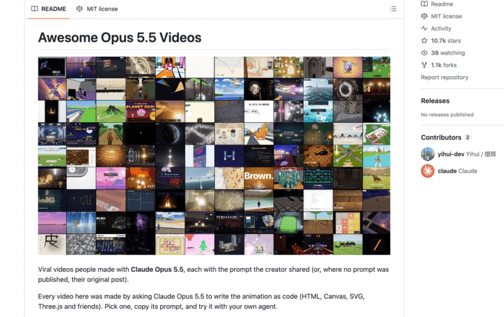 Awesome Opus 5.5 Videos 收錄上百個 Claude Opus 5.5 動畫提示詞！可製作 Logo 片頭與解說動畫