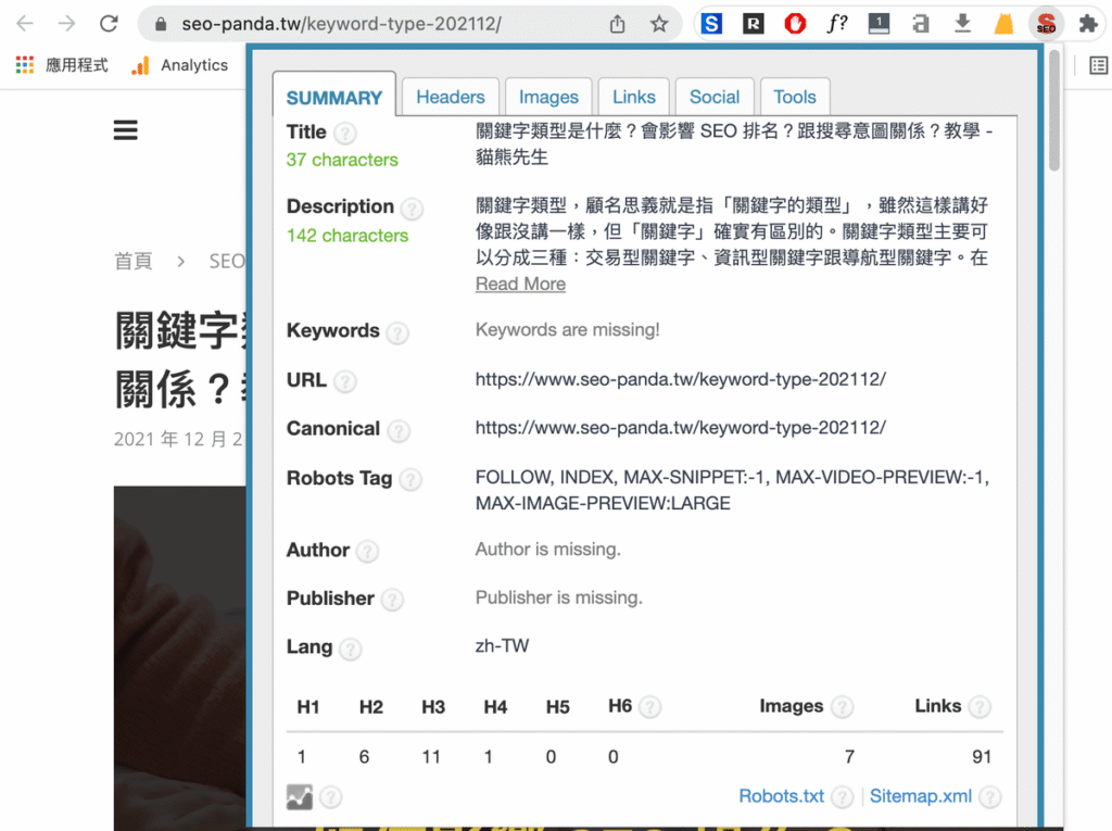 SEO META in 1 CLICK 超好用 SEO 文章關鍵字分析工具 SEO META in 1 CLICK 超好用 SEO 文章關鍵字分析工具