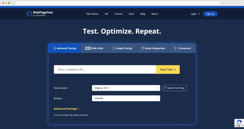 WebPageTest 網站效能與網頁速度檢測工具，核心網頁體驗指標最佳化工具